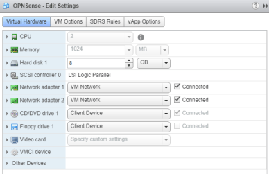 OPNsense VM hardware settings