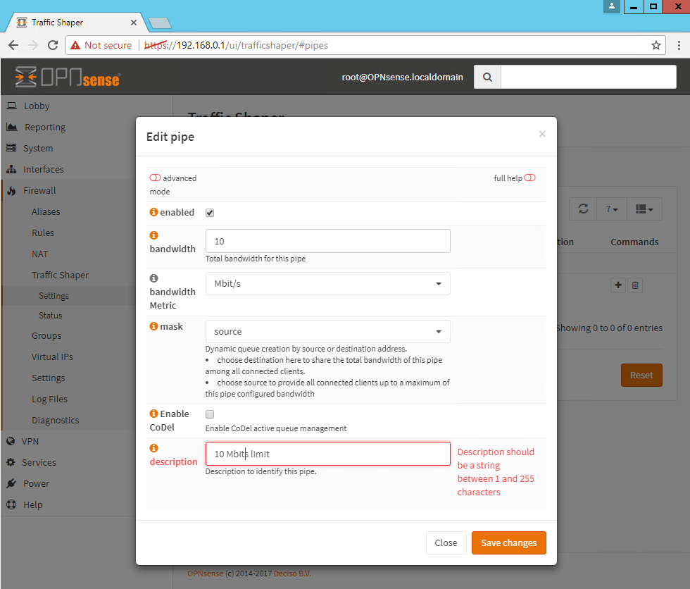 OPNsense adding a pipe